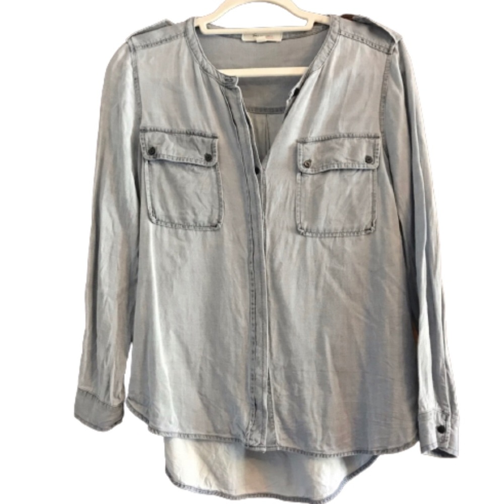 Two by Vince Camuto Chambray Denim Hi-Low Shirt S